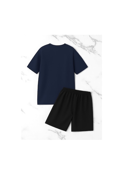 Uyguntarz Unisex Pırlantalı Kadın Portresi Tasarım Basklı Tshirt Şort Takımı Lacivert