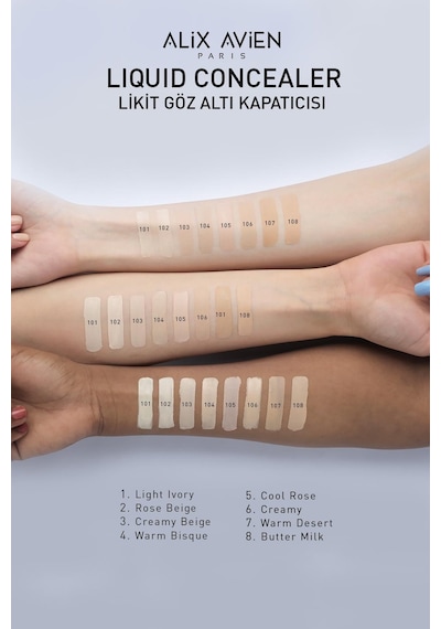 Alix Avien Aydınlık Görünüm Sağlayan Yoğun Likit Göz Altı Kapatıcısı Liquid Concealer 101 Light Ivory