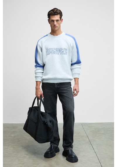 Grımelange Hercules Erkek Bisiklet Yaka Önü Nakışlı Kolları Biyeli Grimelanj Sweatshirt Grimelanj