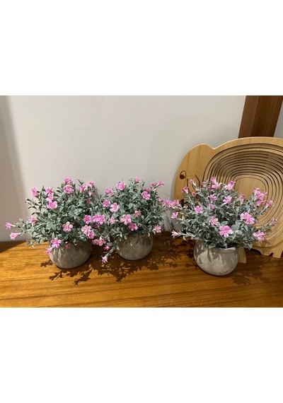 Saksıda Dekoratif Pembe Bahar Çiçeği - 20 Cm Yapay Çiçek 3 Saksı Pembe