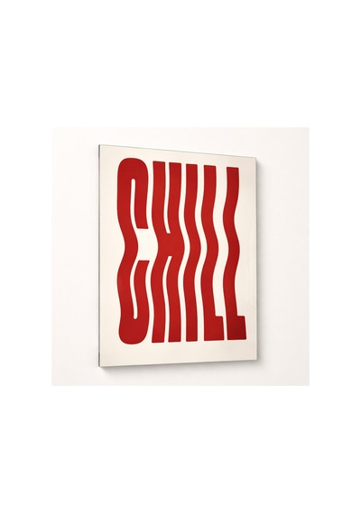Chill Yazılı Cam Tablo Kırmızı Minimal Tipografi Poster Modern Dekoratif Duvar Tablosu