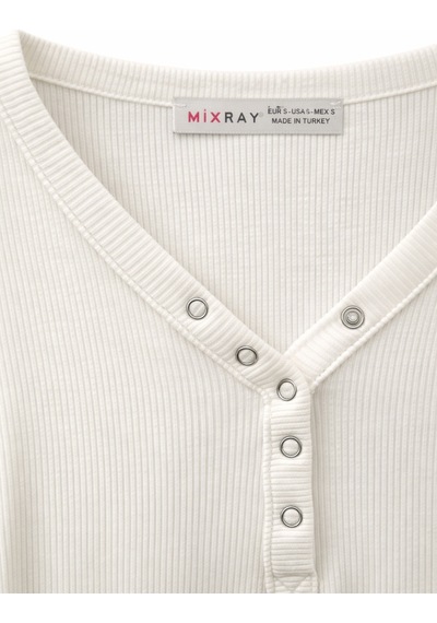 Mixray 2049 Kadın Çıtçıtlı Basic Bluz Beyaz Beyaz