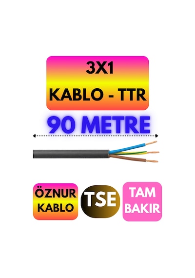 Öznur 3x1 Ttr Kablo Siyah Metre Seçenekli - 90 Metre