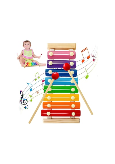 Eğitici Ahşap Ksilofon 8 Tonlu Renkli Müzik Oyuncağı