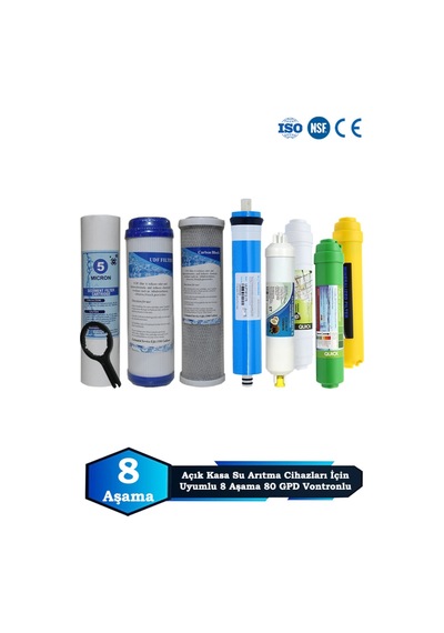 Sumarkt Açık Kasa Su Arıtma Cihazı Uyumlu 8 Aşama Cift Karbonlu 80 Gpd Vontron Multimineralli Bakım Seti
