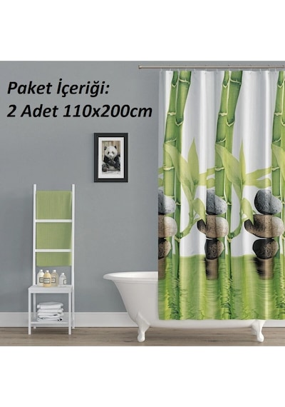 Tropik Home-daisy Papatya-çift Kanatlı Banyo Duş Perdesi 110x200 Yeşil