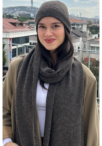 Mollycrush Kadın Kışlık Antrasit Atkı Bere Seti Şık Örgü Set Antrasit