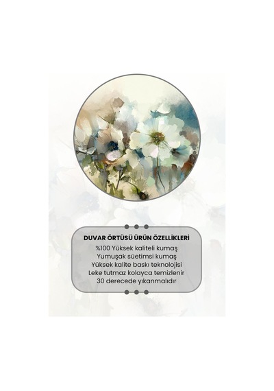 Mavi Beyaz Çiçekler Desenli Duvar Halısı Duvar Örtüsü Tapestry Süet Dokulu Kumaş