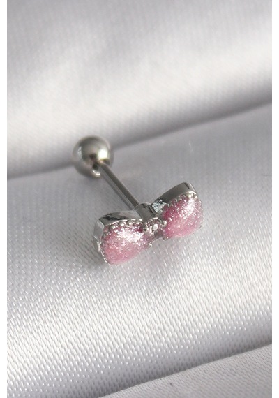 316l Çelik Gümüş Renk Pembe Kurdele Zirkon Taş Detay Tragus Piercing 5886 Çok Renkli