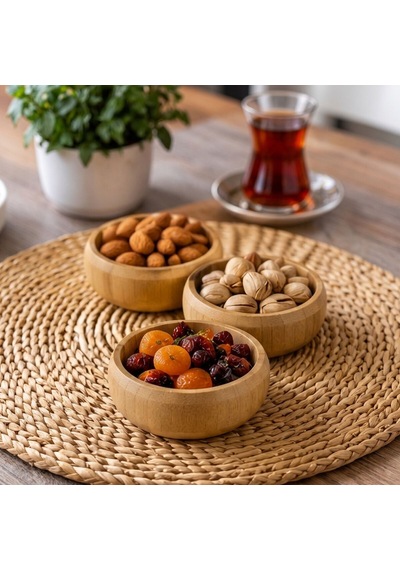 Bambu Çerezlik - Üçlü Set Kahverengi
