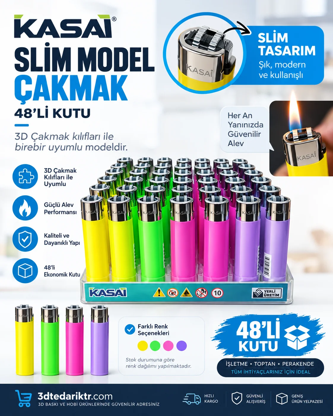 Kasai Slim Çakmak 48 Adet Çok Renkli