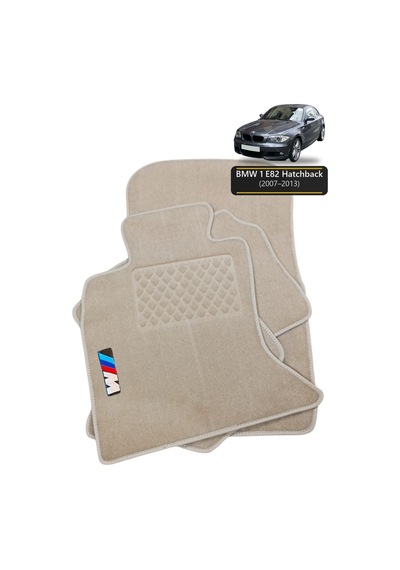 Oto Halı Paspas Seti Bmw 1 E82 Hatchback 2007 2013 Uyumlu Sport Kaymaz & Şık Tasarım - Bej M Logolu