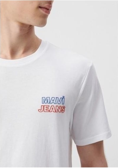 Mavi M066841-620 Beyaz Erkek Mavi Baskılı T-shirt Beyaz
