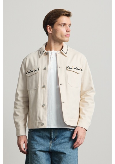 Danger Erkek Nakışlı Denim Ceket Bej