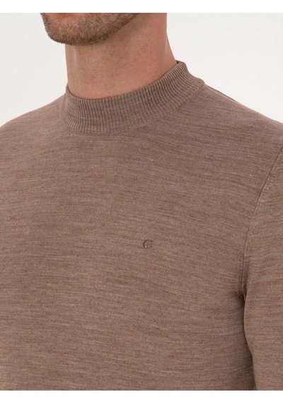 Cacharel Vizon Slim Fit Yün Karışımlı Çeyrek Balıkçı Basic Triko Kazak Kahverengi
