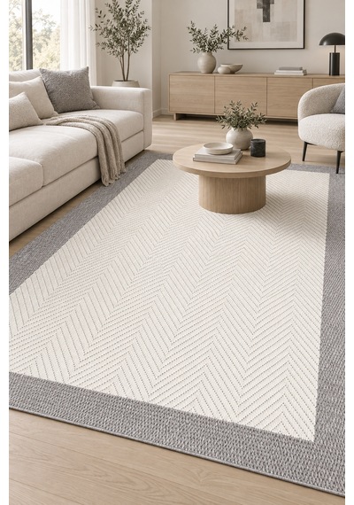 Kasen Krem Gri Modern Sisal Görünümlü Polyester Halı Mutfak Salon Koridor Robot Süpürge Uyumlu Kolay Temizlenebilir Krem/gri