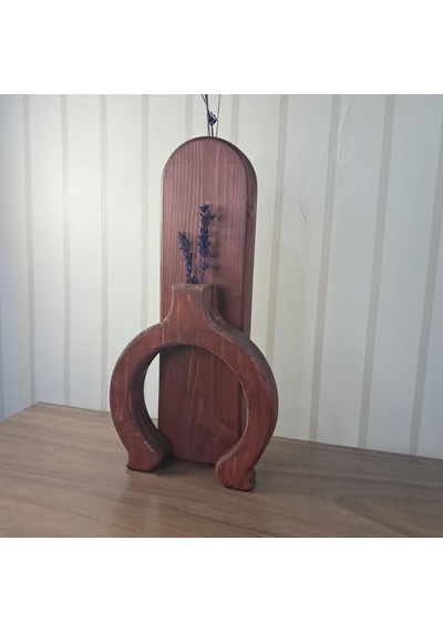 Rustik Ahşap Vazo Seti, El Yapımı Çam Ağacı, Ceviz Antik Mat Kaplama, 2 Parça Dekoratif Çiçeklik, 35x10 Cm Ve 2 Çok Renkli