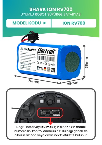 Shark Ion Rv700 Uyumlu Batarya 3200mah