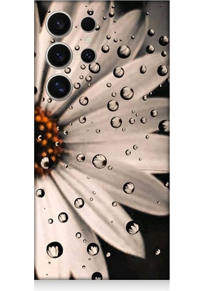 Samsung Galaxy S24 Ultra Uyumlu Papatya Ve Su Damlaları Desenli Silikon Kılıf