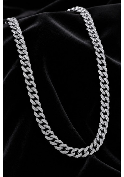 Erkek Taşlı Cuban Chain Bileklik Ve Kolye Set Zirkon Taşlı Hip Hop Rapçi Stil Paslanmaz Çelik Bileklik Kolye Gri