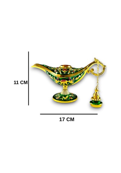 Aladdin Sihirli Lambası Renkli Işlemeli Dekoratif Biblo Alaattin Metal Çelik No:3 - 17x11 CM