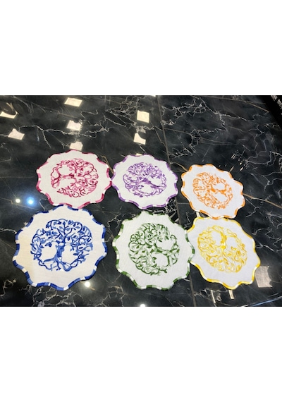 Multicolor 6'lı Kokteyl Kahve Sunum Peçetesi Sırma Nakışlı