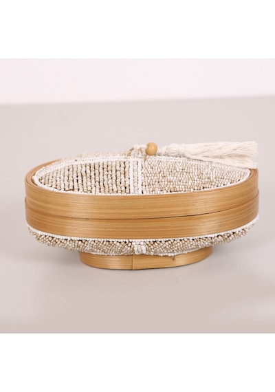 Bali Boncuklu Bambu Oval Saklama Kutusu 20x12 X10 Cm