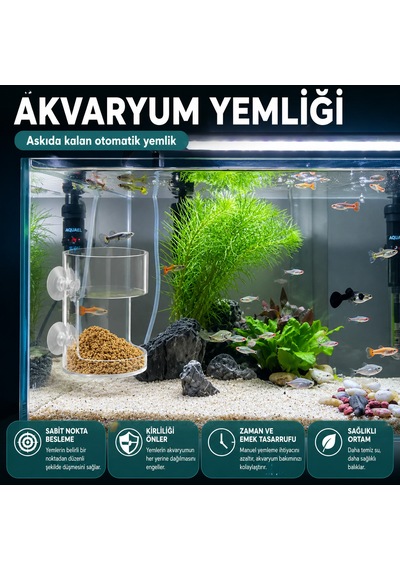 Akvaryum Yemleme Halkası Vantuzlu Akrilik Balık Yemliği Yem Dağılmasını Önleyen Yem Besleme Aparatı