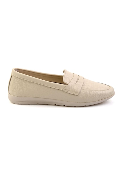 Bambi Bej Hakiki Deri Kadın Loafer Ayakkabı K01718110303 Bej