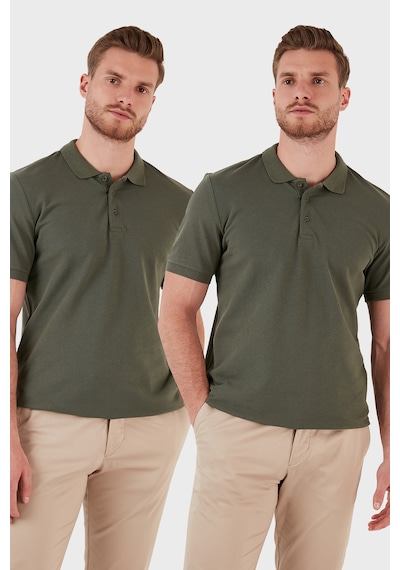 Buratti Pamuk Regular Fit Düğmeli 2'Li Paket Erkek Polo Yaka T Shirt 5902127S2 Haki-Haki