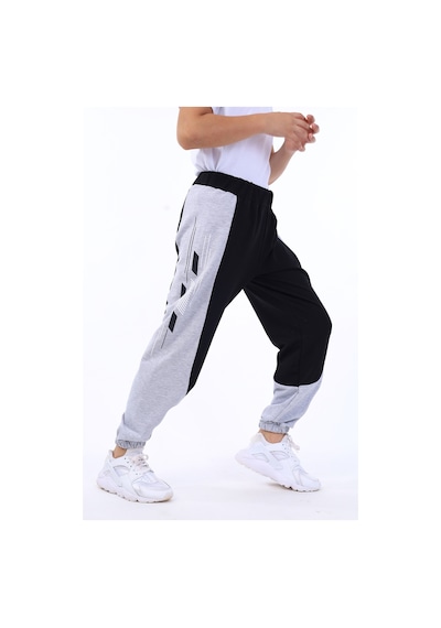 Toontoy Kids Toontoy Erkek Çocuk Baskılı Beli Paçası Lastikli Cepli Basic Jogger Eşofman Altı - Renk Bloklu & 2 İplik Gri