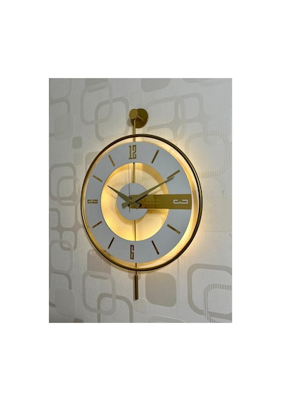 Pey Aksesuar Metal Camlı 40x60cm Duvar Saati Işıklı Gerçek Cam Duvar Saati Modern Tasarım Gold-şeffaf-beyaz