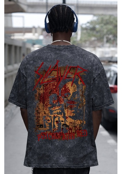 Slayer Rock Metal Müzik Grubu Sırt Baskılı Unisex Oversize Eskitm Siyah