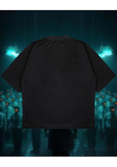 Tarzsokak Sci-fi Society Baskılı Oversize Unisex Pamuklu Nefes Alan Kalın Kumaşlı Siyah