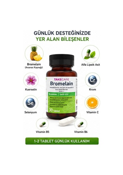 Takecare Bromelain Takviye Edici Gıda 30 Tablet