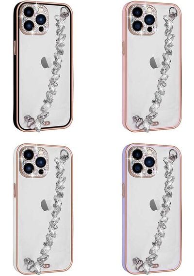 Apple Uyumlu iPhone 13 Pro Uyumlu Taş Süslemeli Kamera Korumalı El Tutamaçlı Zore Blazer Kılıf-pembe Pembe -