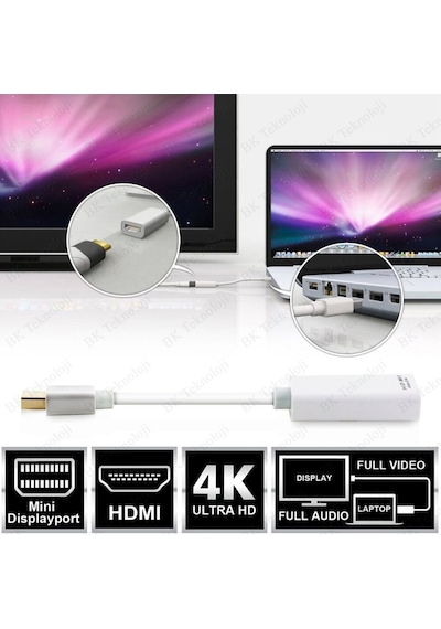 4Kx2K Mini Displayport (Thunderbolt) To Hdmı Dönüştürücü Kablo