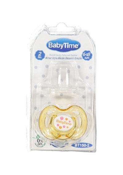 Baby Time Kiraz Uçlu Akide Desenli Emzik 6-18 Ay Sarı