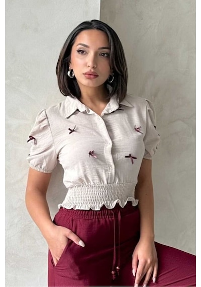 Verymoda 1 Fiyonklu Keten Gömlek - D2409 Taş
