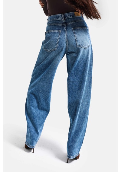 Itsbasic Kadın Mavi Cindy 4s6-4 Skater Fit Bol Kesim %100 Koton Denim Jean