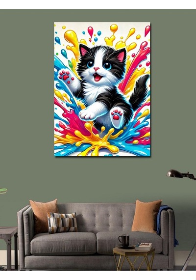 Kanvas Tablo Renkli Kedi Pati Çizimi 50cmx70cm