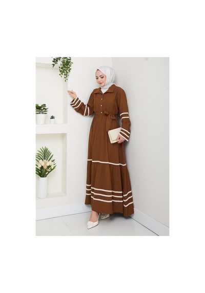Harman Butik Kadın Çilek Kumaş Şerit Detaylı Kuşaklı Kahverengi Elbise Kahverengi Kahverengi Harman Butik Kadın Çilek Kumaş Şerit Detaylı Kuşaklı Kahverengi Elbise Kahverengi Kahverengi