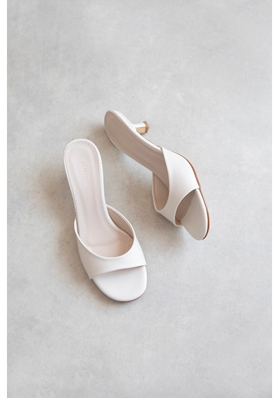 Wolk Shoes Denis Kadın Topuklu Kırışık Deri Sandalet Bej