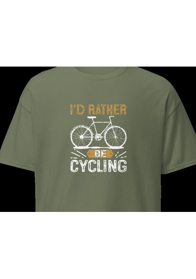 Wildstyle I'd Rather Be Cycling Bisiklet Sürmek Bisikletçi Baskılı Unisex Bisiklet Yaka Pamuklu Tişört Haki
