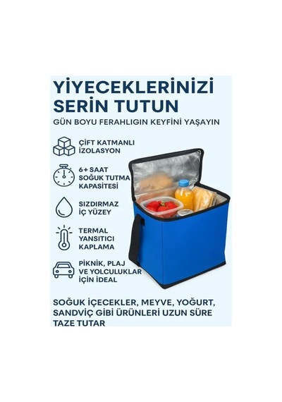 40 Lt. Termal Kamp Ve Piknik Yemek Taşıma Çantası, Soğutucu Buzluk Çanta Gri