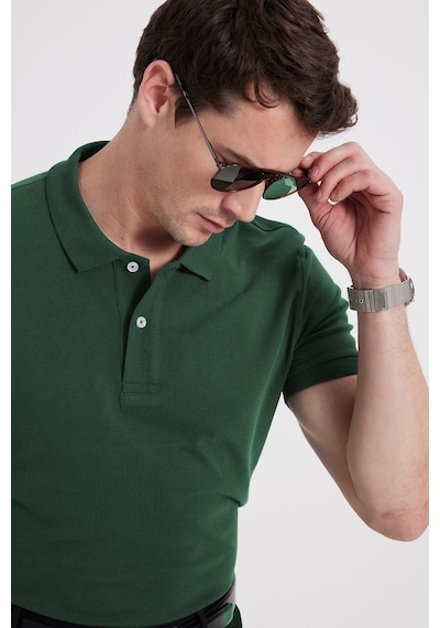 Tudors Erkek Slim Fit Dar Kesim %100 Pamuk Kısa Kollu Polo Yaka Yeşil Tişört-50258