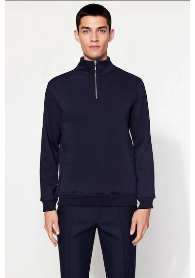Benerly Erkek Dik Yaka Fermuarlı Standart Kol Regular Kalıp Sweatshirt Fo Lacivert