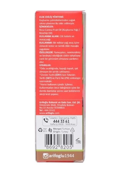Arifoğlu Kuşburnu Çekirdeği Yağı 20ml - Soğuk Sıkım, Doğal Cilt Bakımı, Zengin Vitamin C Arifoğlu Rosehip Seed Oil 20ml - Cold Pressed, Natural Skincare, Rich İn Vitamin C