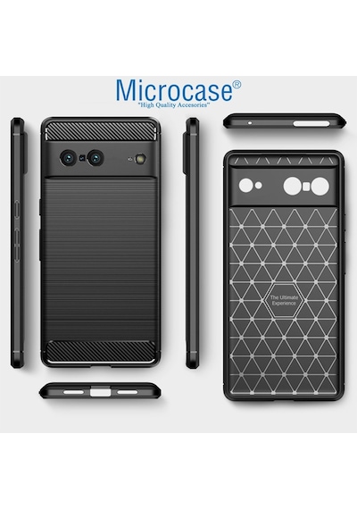 Google Pixel 7 Brushed Carbon Fiber Silikon Kılıf - Siyah Al3332