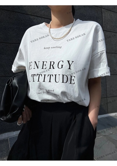 Adrift Energy Baskılı Oversize Kalıp Unisex T-shirt Beyaz